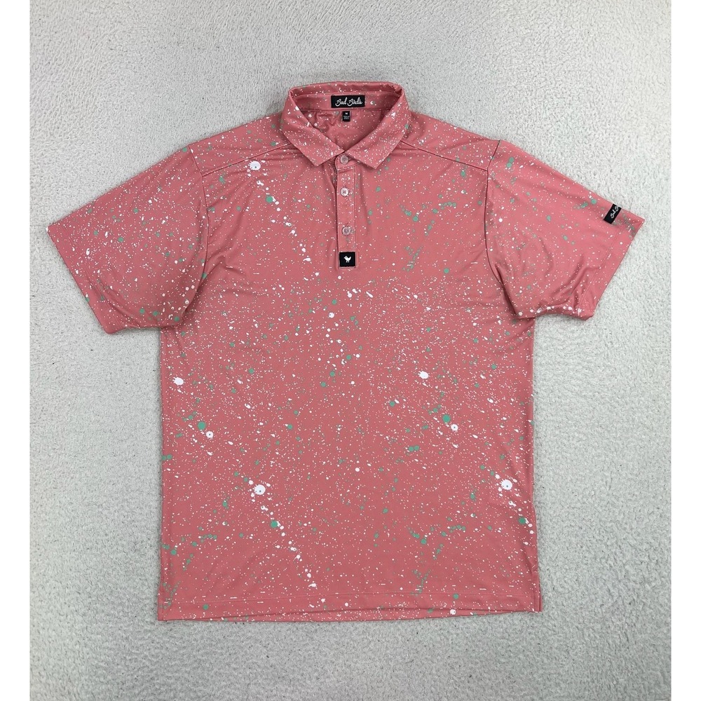 Bad Birdie Golf Polo Shirt Mens Medium Pink Splatter Performance Jersey Knit
